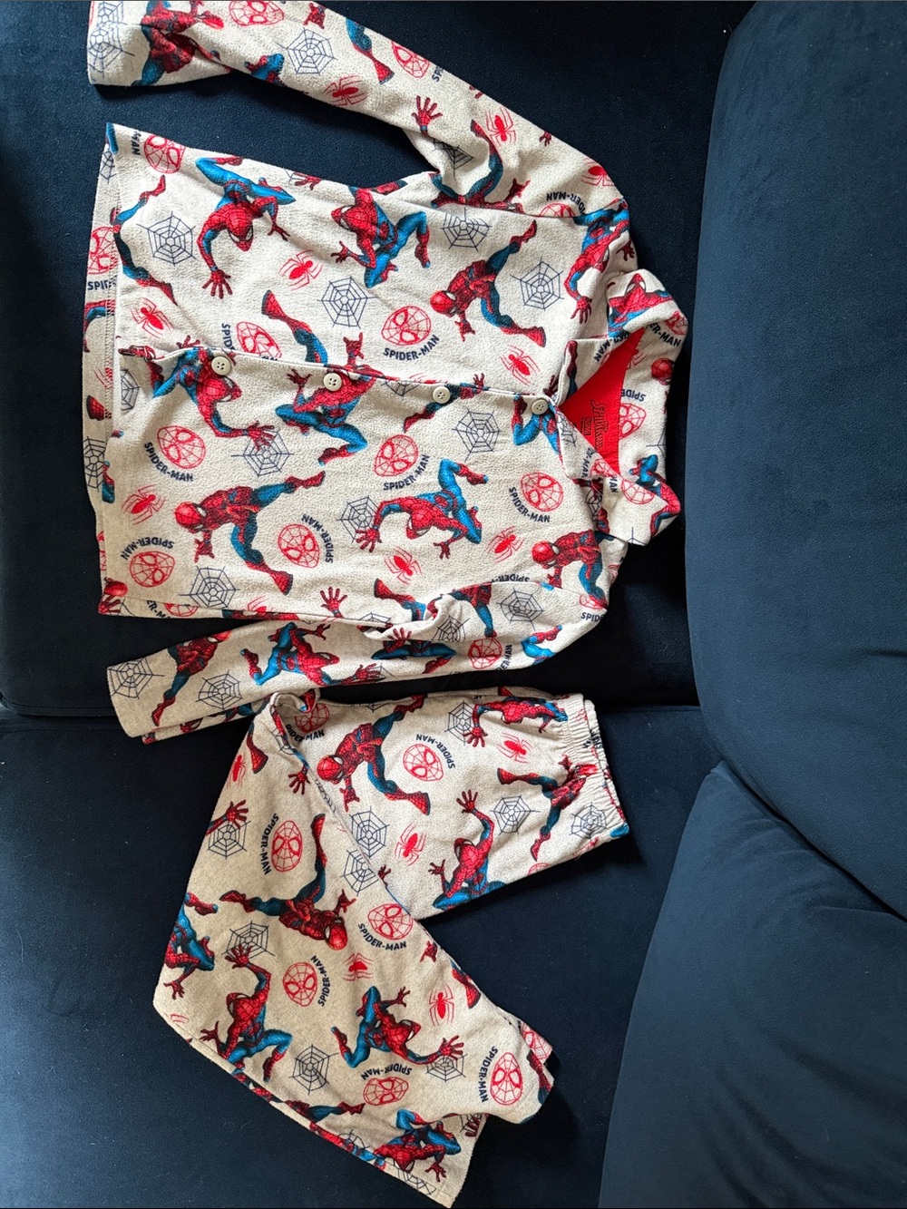 Spiderman Beige Pajama Set with Red & Blue Spider Print